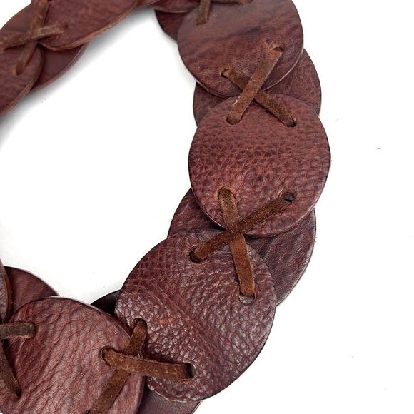 GARUGLIERI Italian Wide Leather Medallion Belt with Snowflake Buckle L main image 6